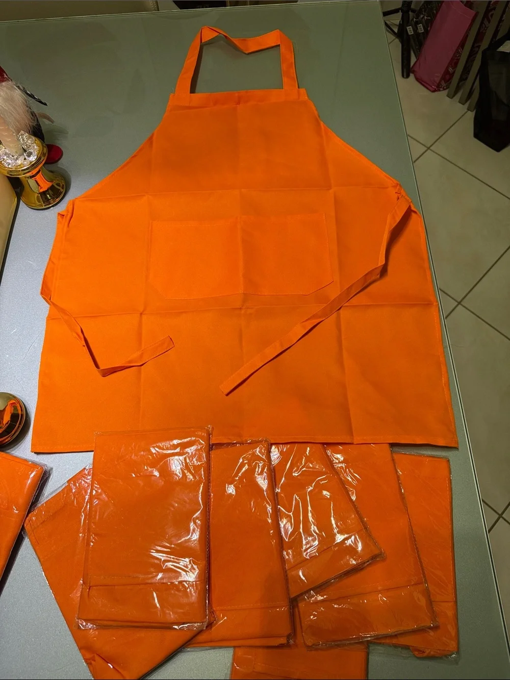 8 NEW Bright Orange Kitchen Apron with Front Pocket